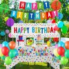 Happy Birthday Decorations Kit: Happy Birthday Banner,Birthday Dots Design Plastic Backdrop, Circle Confetti Garland, Swirl Streamers, Honeycomb Balls & Party Balloons - Table Centerpiece Set