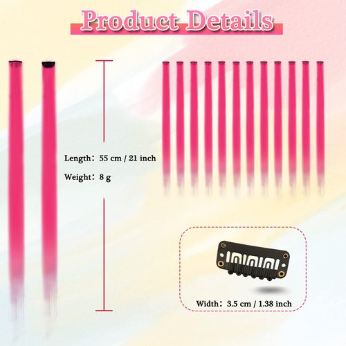 BARSDAR Hot Pink Hair Extensions Clip in - 22 Inch 12 PCs Party Highlights Colored Clip in Hair Extensions Straight Synthetic Clip in Hairpieces for Women Halloween Christmas Costume - Hot Pink