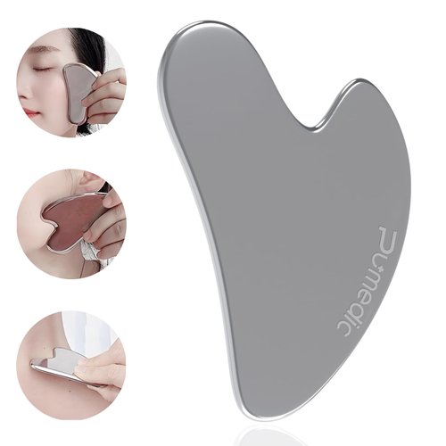 pumedic Gua sha Facial Tool,Facial Massage Scraper, Stainless Steel Beauty Scraper, Facial Lifting and Tightening Beauty Tool, Universal Tool for The Whole Body, White
