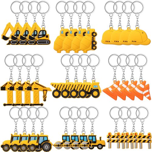 36 Pcs Construction Party Favors Construction Key Chains Engineering Excavator Tractor Keychain Birthday Party Supplies for Kids Christmas Gift Baby Shower Return Gift Construction Party Decorations