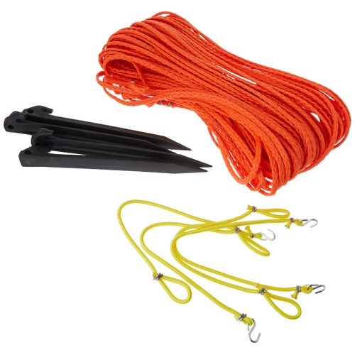 Park & Sun Sports Outdoor Volleyball Boundary Poly Cord Rope with Ground Stakes: 1/4" Wide Court Line Marker, Orange, Blue