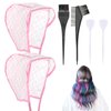 Bewudy 2 Sets of Hair Coloring Kits, Hair Highlighting Caps, Hair Dye Cap Disposable Hair Art Frosting Cap with Plastic Crochet Hook, and Hair Dye Brushes for Salon Hair Dyeing Hairdressing (Pink)