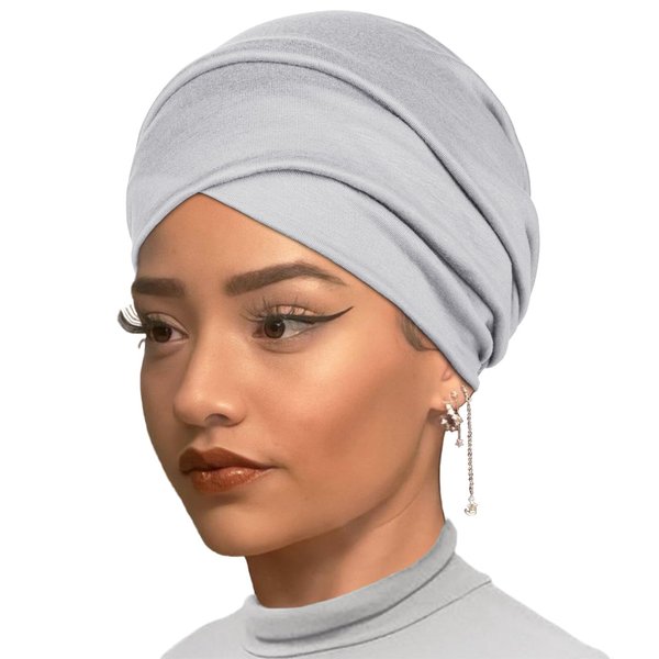 XTREND 1 Piece Head Wrap Solid Color Halo Turban Fashion Headband Extra Wide Full Head Coverage Bandana Soft Breathable Turban for Women (Light Gray)