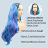 AFBeauty Lace Front Wig Highlight Blue Purple Colorful Wavy Ombre Wigs for Women Lace Frontal Pink Green Wig Synthetic Heat Resistant Natural Loose Wave Glueless Lace Wig 24 Inch Daily Party Cosplay