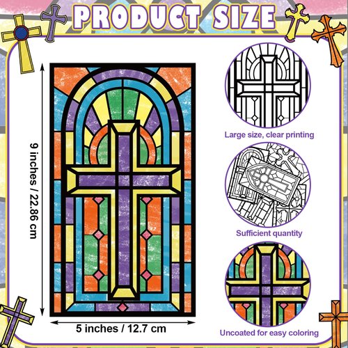 Dinifee 36 Pcs Crosses Religious Crafts for Kids Sunday School Crafts Color Your Own Holy Week Crosses Christian DIY Coloring Craft Kit Bible Craft and Fun Home Activities, 6 Styles, 5 x 9 Inch