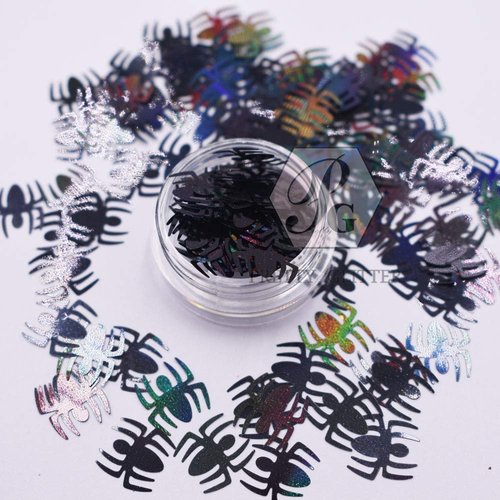10 Grams/Pack - 8mm Black Spider Shape Sequins Glitter Halloween Festival Rave Beauty Makeup Face Body Nail Art Decoration LB1000