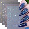 12 Sheets Star Nail Stickers for Nail Art Gold Moon Star Nail Art Stickers Decals 3D Self Adhesive Aurora Nail Decals Silver Star Nail Art Design Decoration Accessories for Women