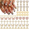 Eliongpu 64Pcs Butterfly Nail Charms for Acrylic Nails Gold 3D Cross Nail Charms Heart Nail Gems for Nails Dangle Heart Charms Luxury Nail Decoration Accessories for Manicure Design (Gold)