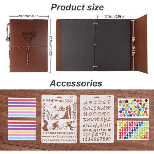 ThxMadam Scrapbook Album Leather Photo Album Vintage Wedding Guest Book DIY Memory Book with 60 Black Pages Present for Christmas Valentines Anniversary Mother’s Day Birthday Gift for Mum Dad Friend