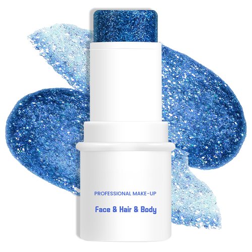 LOKFAR Blue Body Glitter & Face Glitter Makeup Stick, Multiuse Waterproof Face Glitter Gel for Face Body Hair Eye Lip, Holographic Sequins Hair Glitter Face Paint, Mermaid Accessories Makeup