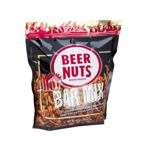 BEER NUTS Habanero Bar Mix - Fiery Hot Habanero Mix Of Peanuts, Corn Sticks & Insane Grain - 32oz Resealable Bag (Pack of 1)