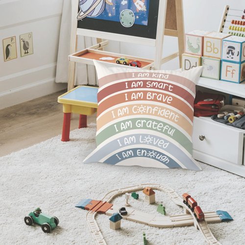 QIYUHOY Calm Corner Classroom Reading Corner Rainbow Decor Throw Pillow Covers, Book Center Calming Corner Home Bedroom Playroom Decor Pillow Case, 18x18 Inch Pillowcase（red）