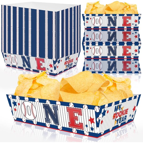 Rookie of The Year 1st Birthday Decorations-50 Pack Baseball Party Supplies Set Birthday Decorations Disposable Boats Paper Food Serving Tray for baseball themed First Birthday Party Decorations