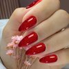 Red Press on Nails， Handmade Series Medium Almond nails Glitter False Nail Shape Galaxy False Nail Set Stick Gel Nail Kit Reusable Full Set of 24pcs (Dazzling Glitter Red)