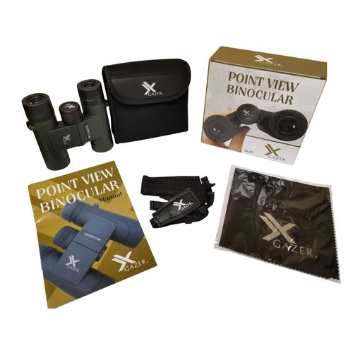 Xgazer Optics Professional 8x25 Magnifying Point View Compact Binoculars for Bird Watching, Hunting & Fishing Outdoor Waterproof Small Binocular with Soft Case, Neck Harness Strap, Cleaning Cloth