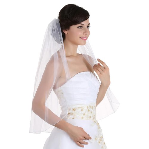SAMKY 1T 1 Tier Pencil Edge Bridal Wedding Veil - White Cathedral Length 120" V642