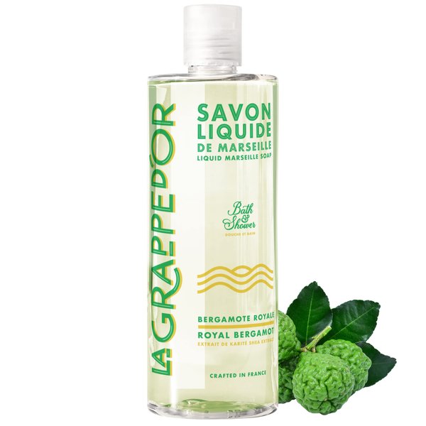 La Grappe d'Or Royal Bergamot Marseille Soap Body Wash Enriched with Moisturizing Shea & Essential Oils | Made in France from Organic Olive & Coconut Oil | Natural, Cruelty-Free & Vegan, 13.5oz Liquid