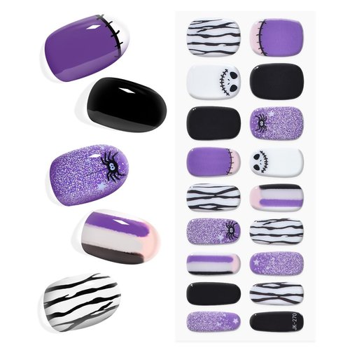 Halloween Semi Cured Gel Nail Stickers Long Lasting Semicured Nail Wraps Salon-Quality Semi-Cured Gel Nail Strips UV Lamp Required Gel Nail Stickers for Women (Spider Ghost 18K270)