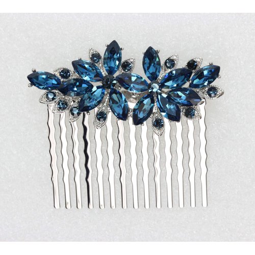 Faship Gorgeous Navy Blue Rhinestone Crystal Floral Hair Comb