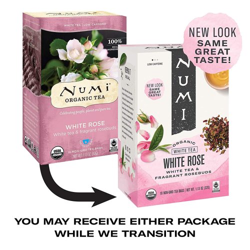 Numi Organic Tea White Rose, 16 Count Box of Tea Bags (Pack of 3) White Tea