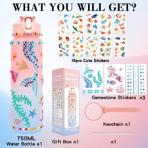 Gifts for Girls, Decorate Your Own Water Bottle Kits for Girls Age 4 5 6 7 8 9 10 12, Valentines Day Gifts for Kids Girls, Mermaid Water Bottle for Girl Arts and Crafts Gifts Toys for Girls Birthday
