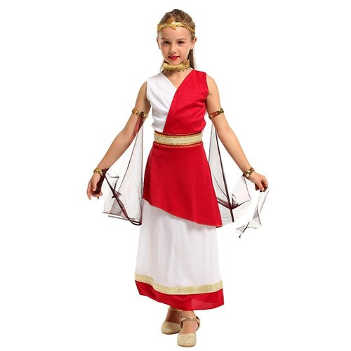 Dressy Daisy Roman Greek Goddess Halloween Costume Dress Up Toga God Outfit Set with Laurel Headband for Little Girls Size 8-10