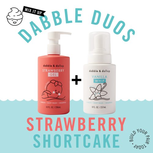 Dabble & Dollop Strawberry + Vanilla Body Wash & Shampoo - 3 in 1 Natural Bubble Bath for Kids, USA-Made, Paraben & Sulfate Free, Vegan, Gluten-Free, Tear-Free (Pack of 2)