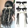 RSWETE 4PCS Hair Bows Hair Clip, Black Beige Hair Ribbon Hair Bows with Long Tail Cute Bow Hair Accessories Hair Barrettes for Women Girls Kids