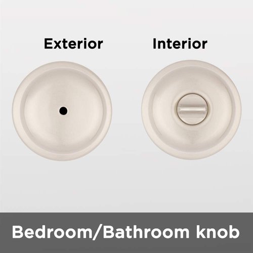 Kwikset Juno Interior Privacy Door Knob with Lock, Door Handle For Bathroom and Bedroom, Satin Nickel Keyless Turn Lock Doorknob, with Microban Protection