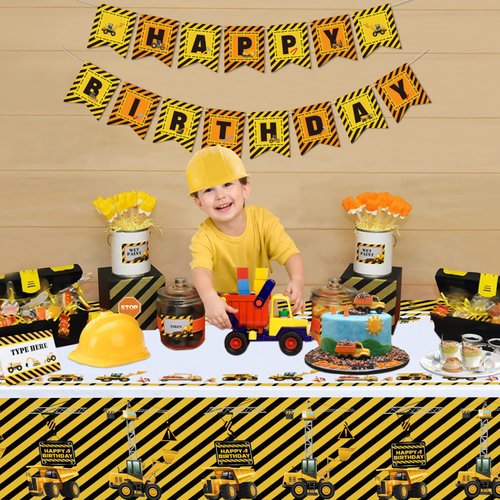 Inspireyee 4 Pack Construction Happy Birthday Tablecloth Dump Truck Birthday Table Covers Tractor Plastic Tablecloth Construction Themed Birthday Party Decoration Supplies for Kids Boy 51''x86''