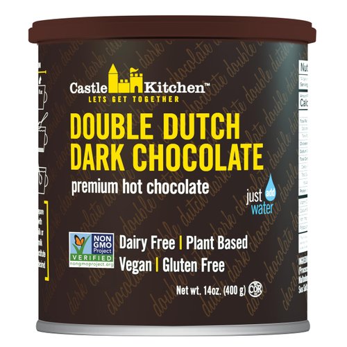 Castle Kitchen Double Dutch Dark Chocolate Premium Hot Cocoa Mix - Dairy-Free, Vegan, Plant Based, Gluten-Free, Non-GMO Project Verified, Kosher - Just Add Water - 14 oz
