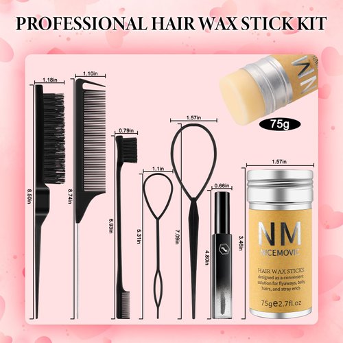 Slick Back Hair Brush Wax Stick Set for Flyaways Hair Accessories for Women Girl Teen Girls Trendy Stuff, Hair Styling Tools Baby Hair Gel, Christmas/Birthday Gifts Stocking Stuffers for Women Kids