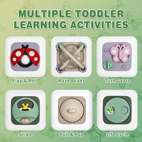 Aprilwolf Montessori Educational Insect Busy Cube Toys for 1+ Year Old Boys Girls, Airplane Travel Sensory Toys for Toddlers 1-3, 1st Birthday Gifts 6 12 Months