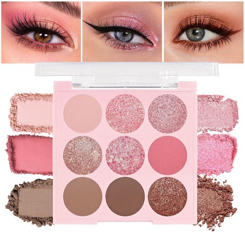 9Colors Glitter&Matte Eyeshadow Palette, Glitter Shimmer Sparkly Eye Shadow Palette Makeup, Warm Pastel Eyeshadows Palette Long Lasting Waterproof Naturing-Looking Women Girls Eye Shadow (5#)