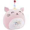 16 Inch Plush Birthday Cat Kitty Stuffed Animal Happy Birthday Cat Hugging Pillow Birthday Cat Plushies Throw Pillow Birthday Pink Cat Kitten Anime Gift for Kids and Lovers