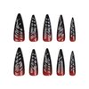 24 Pcs Red Black Press on Nails Halloween Long Stiletto Fake Nails Halloween False Nails with 3D Design Goth Nails Acrylic Nails Press ons Glossy Glue on Nails Full Cover Stick on Nails for Women