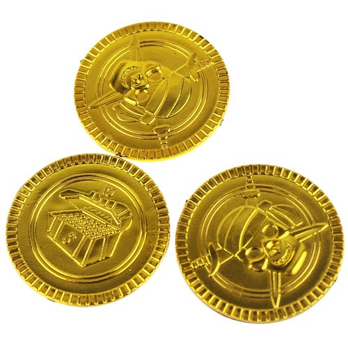 Wankko 100PCS Pirate Gold Coins Plastic Play Gold Treasure Coins for Play Favor Party Supplies