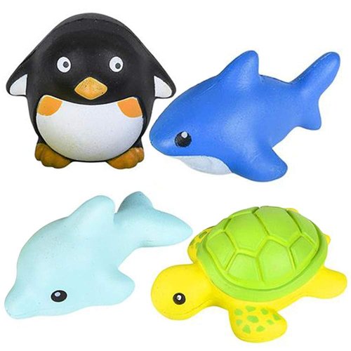 ArtCreativity Squish Sea Life Assortment, Set of 4, Scented Slow Rising Stress Relief Toys for Kids, Squeezable Birthday Party Favors and Goodie Bag Fillers, 4 Cute Designs and Colors