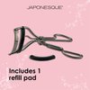 JAPONESQUE Extreme Lash Curler - Scissor Comfort Handle, Deep Curl, Keeps Lashes Curled for 8 Hours, High Arch Design, for Natural or False Lashes, Includes 1 Refill Pad (Gunmetal)