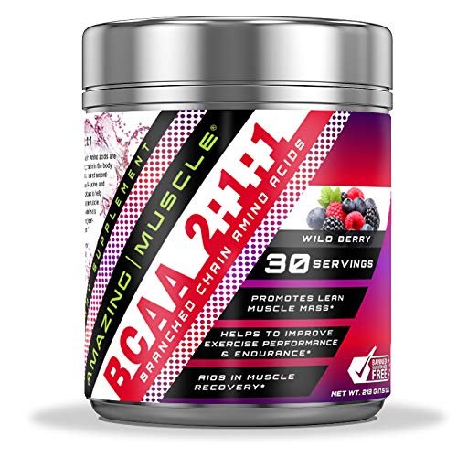 Amazing Muscle BCAA 2:1:1 Branched Chain Amino Acids - 6,000 MG - Promotes Lean Muscles - Supports Swifter Muscle Recovery - Enhances Endurance Levels (Wild Berry, 30 Servings)