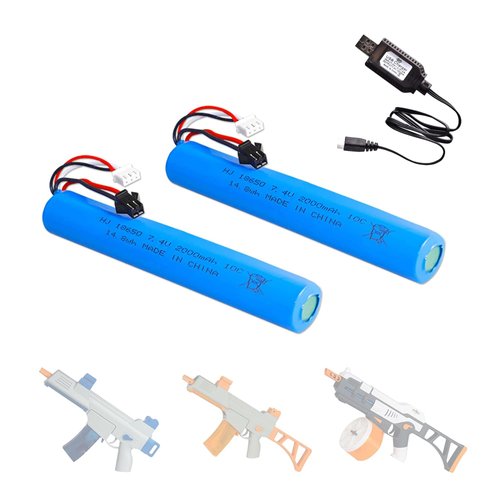 7.4V 2000mAh Battery for Splatter Ball Gun Gel Bead Blaster Airsoft: 2 Pack Rechargeable Replacement Batteries with USB Charging Cable SM2P Plug Compatible with Splatrball SRB1200 400 400-SUB