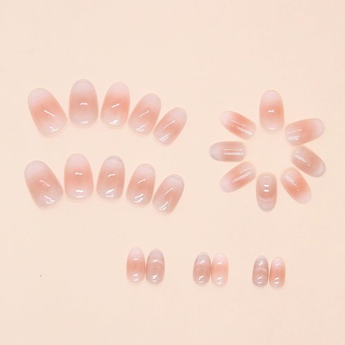 Press on Nails Oval Medium Length Cat Eye False Nails Artificial Acrylic Nails Nude Pink Design Almond Fake Nails Full Cover Glossy Reusable Coffin Nails Glue on Nails for Women 24Pcs