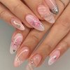 IMSOHOT Press on Nails Almond Fake Nails Medium Pink French Tips False Nails Cute Bow Glossy Acrylic Stiletto Nails Full Cover Glue on Nails for Women Girls 24 Pcs