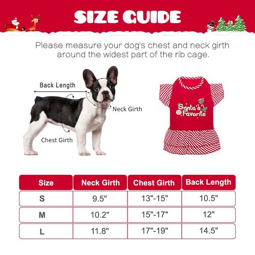 EXPAWLORER Dog Christmas Dresses for Small Dogs and Puppies, Girl Dog Dress Shirt Santa's Favorite Holiday Party Clothes Warm Cotton Skirt