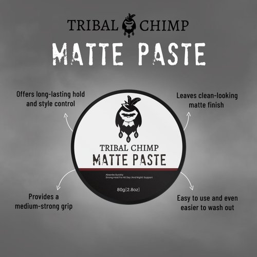 Tribal Chimp Matte Hair Styling Paste for Men, 80 g - Medium to Strong Hold, Flexible, Water-based Formula, Matte Finish, For All Hair Types