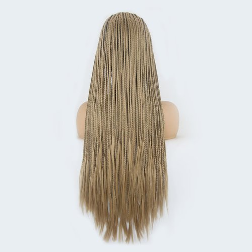 BTWTRY Braided Synthetic Lace Front Wigs for Women Ombre Honey Blond Heat Resistant Fiber Hair Micro Braided Hair Box Braids Wig African American Hair (24inch, 4T/Honey Blonde)