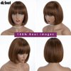 DÉBUT Short Bob Straight Wigs with Bangs Ombre Brown Brazilian Virgin Human Hair Glueless Non Lace Front Bob Wigs 8 Inches