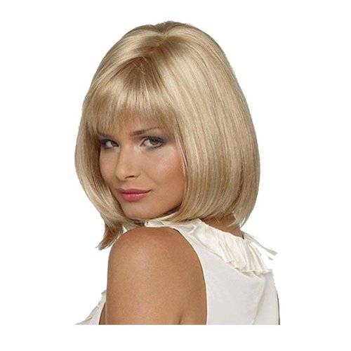 Nicetobuy Umeet Short Blonde Straight Bob Wigs for White Women With Bangs Cosplay Natural Looking Wig With 1 Wig Cap