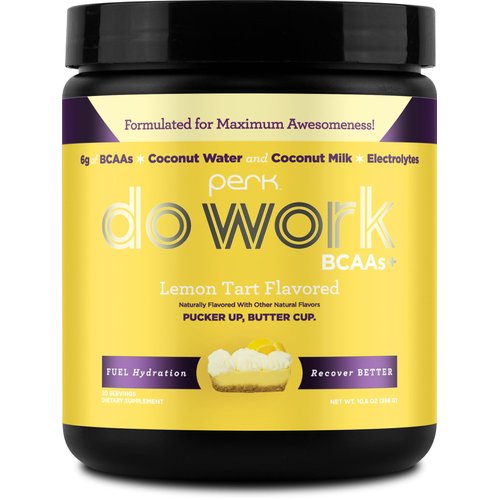 Perk BCAAs + Hydration Electrolytes Powder (Lemon Tart Flavored, 20 Servings) - with Coconut Water and Coconut Milk