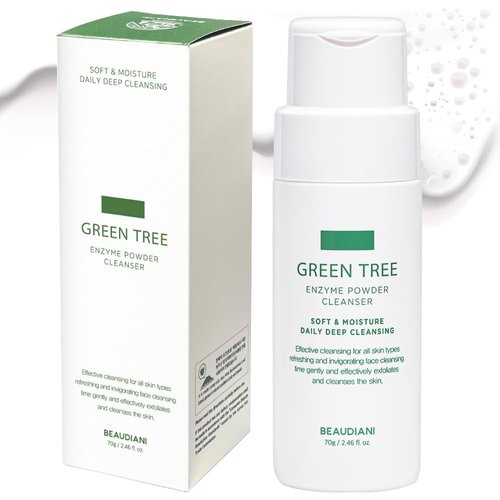 BEAUDIANI Green tree enzyme powder cleanser face, soft exfoliating facial cleanser, gentle face wash, bubble, super-hydrating hyaluronic acid facial cleanser for dry skin, make up remover